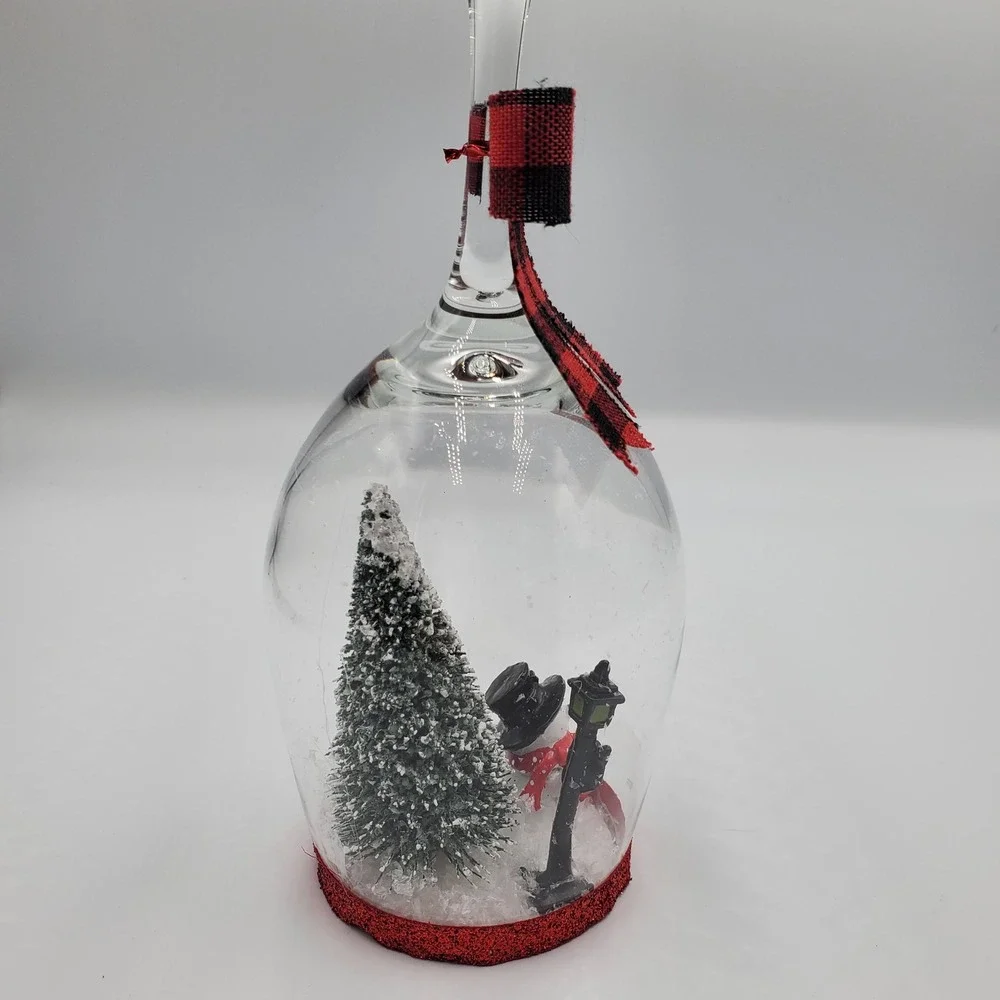 Homemade Snowman Tree Wine Glass Candle Holder W/ Battery Operated Candle‎ Decor